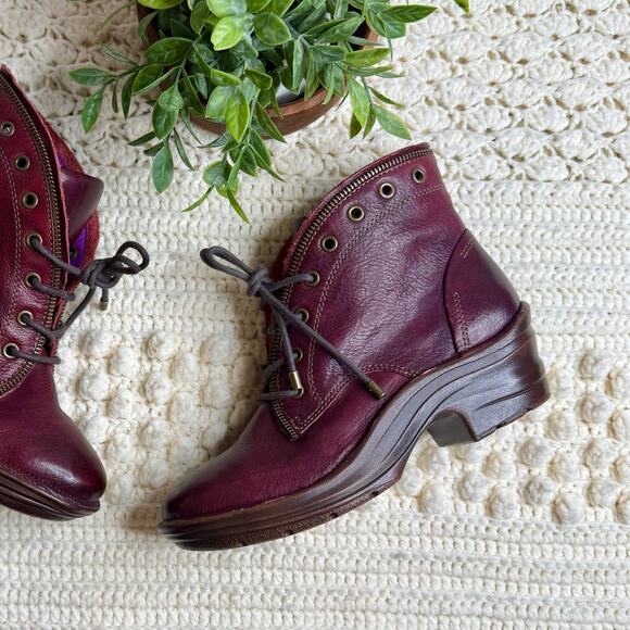BIONICA Boots Women's 8.5 Flannel Leather Lace Up Oxblood Funky Unique - Picture 4 of 15